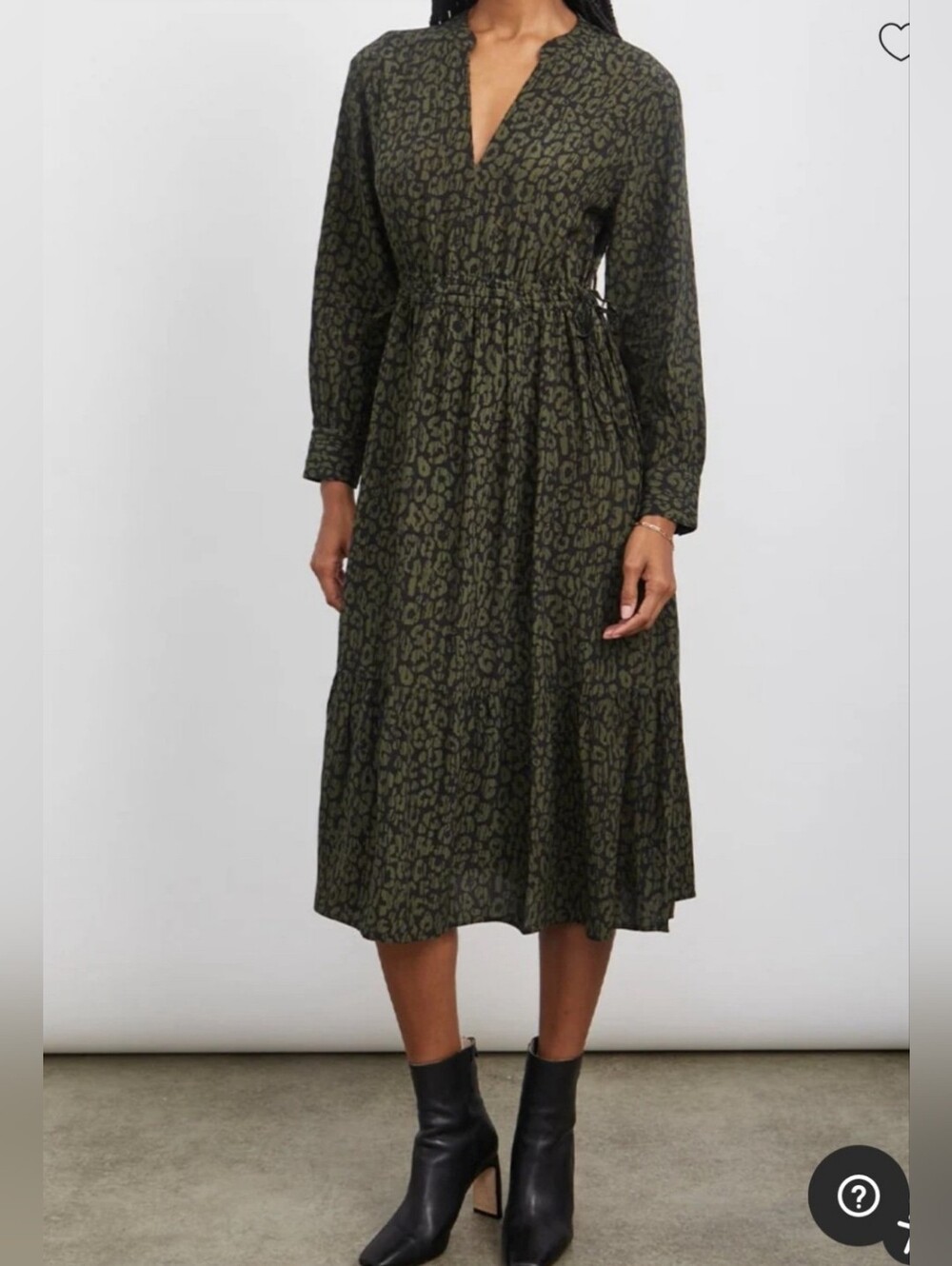 Long Sleeve Olive Green Leopard Print Midi Dress